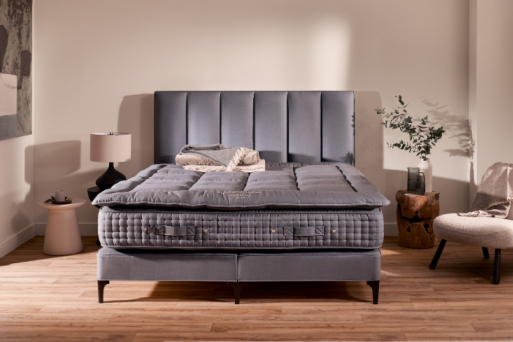 Vispring divan bed in grey on metal legs